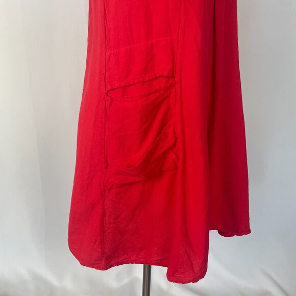 Color Me Cotton Trapeze Dress Size Medium Red Solid Flowy Lagenlook Boho Minimal - Picture 5 of 14